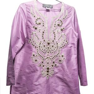Sachin + Babi for Ankasa Embroidered Lavender Silk Tunic Top - EUC